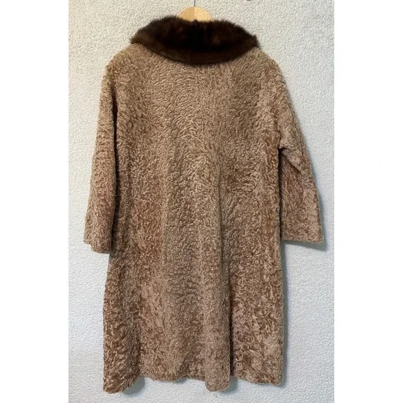 Vintage Karl Frankfurt Curly Lamb Fur Coat Mink Collar Women's Warm Outerwear - Picture 10 of 11